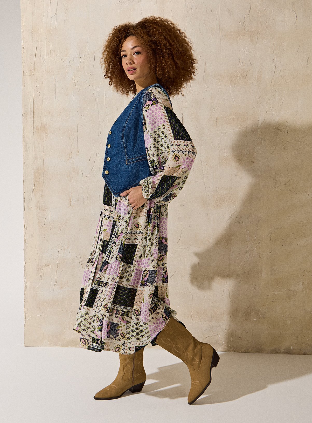 EVERBELLE Patchwork Printed Tiered Midaxi Dress 18 - Image 2 thumbnail